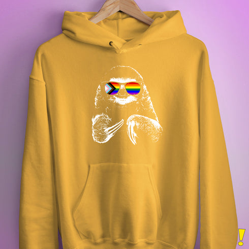 Pride Sloth LGBTQ Progress Pride Flag Sunglasses Hoodie - Mustard
